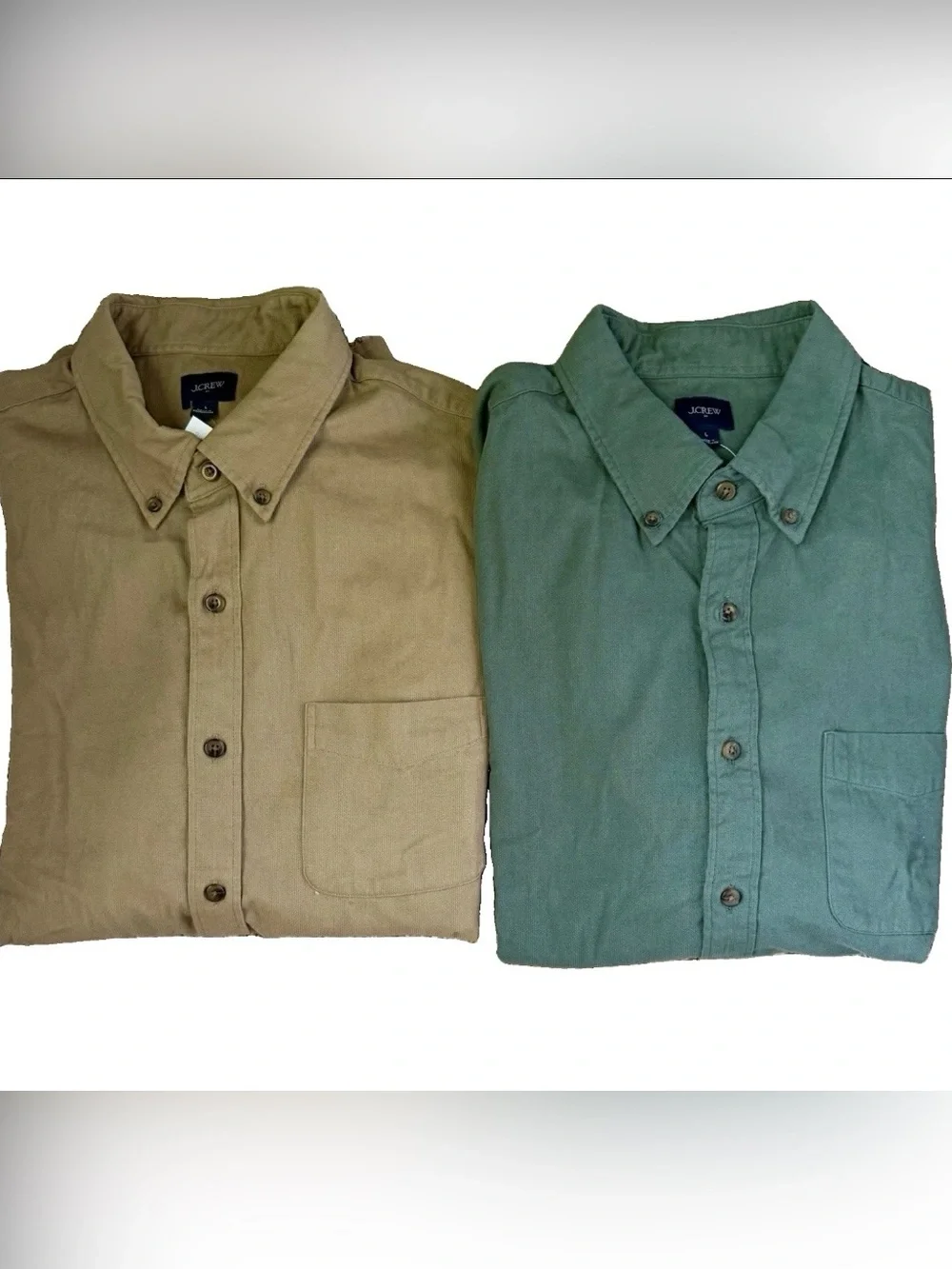 NEW LOT OF 2 J. Crew Men's Button-Down Shirts in Tan and Green Large